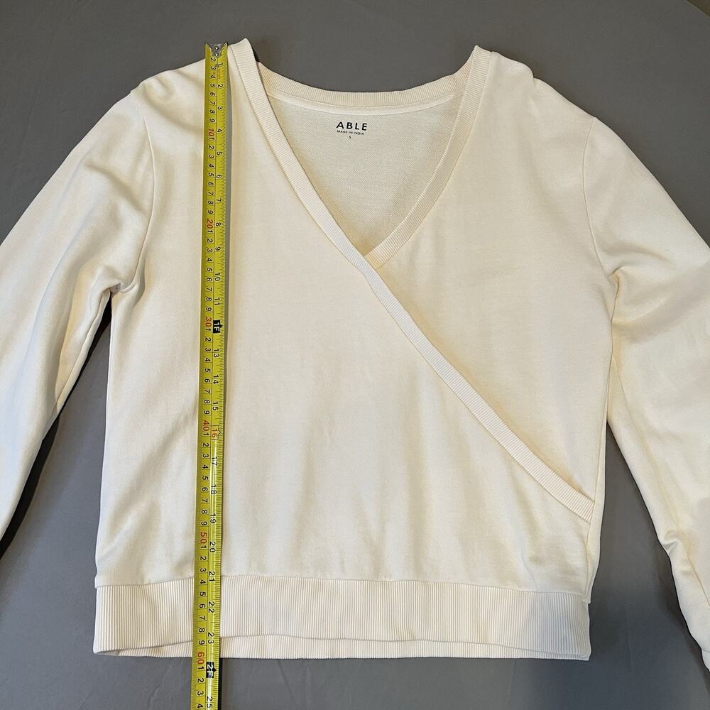 ABLE Tracy Wrap Small Sweatshirt Top in Antique White V Neck Long Sleeve - Picture 7 of 9